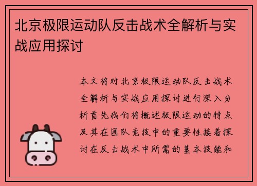 北京极限运动队反击战术全解析与实战应用探讨