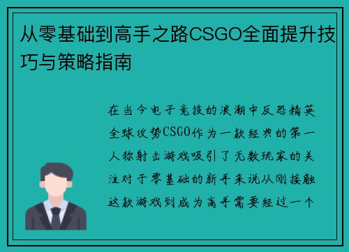 从零基础到高手之路CSGO全面提升技巧与策略指南